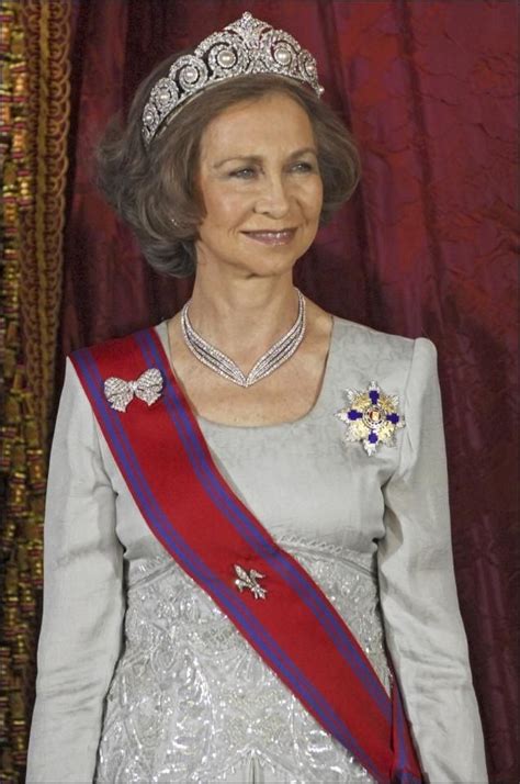 Queen Sophia Wearing The Spanish Cartier Pearl And Diamond Tiara In