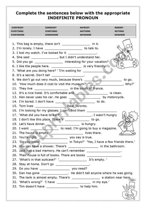 Complete With The Correct Indefinite Pronouns Esl Worksheet By Kadumeis