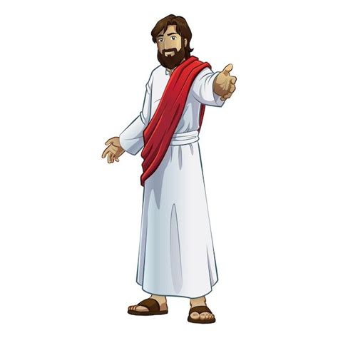 Jesus Pointing To The Right With His Hand And Wearing A Red Scarf