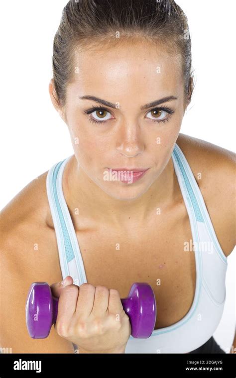 Gorgeous Brunette Fitness Model Working Out In A Studio Environment Stock Photo Alamy