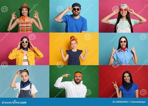 Collage With Photos Of People Wearing Stylish Bandanas On Different