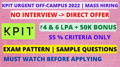 Kpit Off Campus No Interview Lpa K Bonus Exam