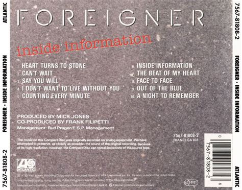 Classic Rock Covers Database: Foreigner - Inside Information (1987)