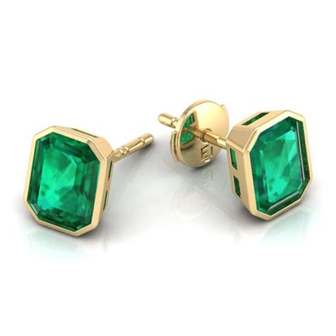 Buy Now Green Emerald Studs Bezel Setting