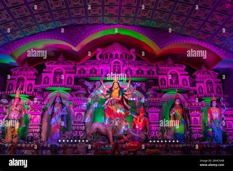 Goddess Durga A Modern Display At A Puja Mandap During The Hindu