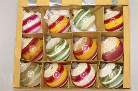 Lot Vintage Unsilvered Glass Striped Mica BALLS Christmas Ornaments