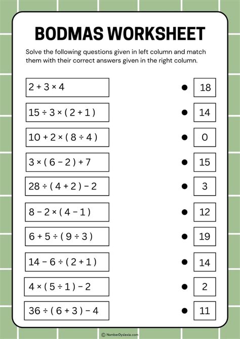 Free printable bodmas worksheets for grade 5 7 pdf – Artofit