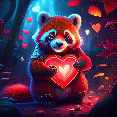 Red Panda Hugging Heart Red Panda In The Forest With A Heart In His