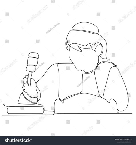 Continuous Line Drawing Judge Holding Hammer Stock Vector (Royalty Free ...