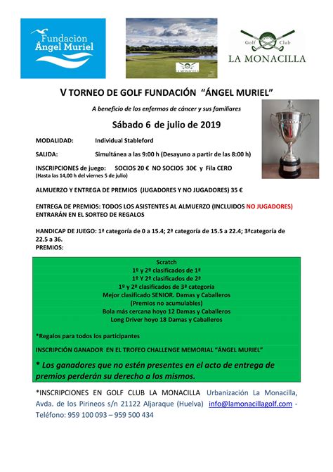 V Torneo Ben Fico De Golf Fundaci N Ngel Muriel S Bado De Julio