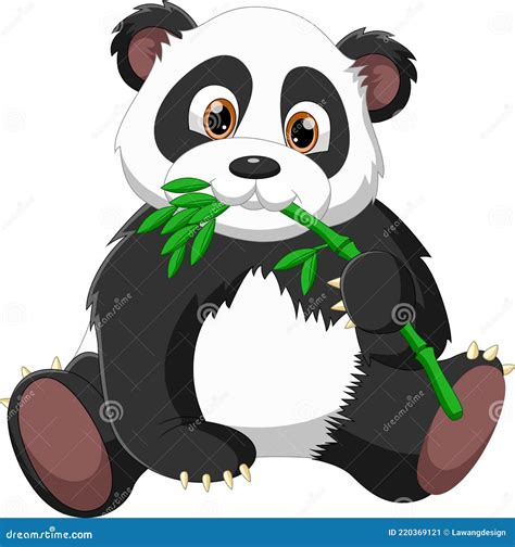 Cartoon Baby Panda Eating Bamboo Stock Vector Illustration Of Eating