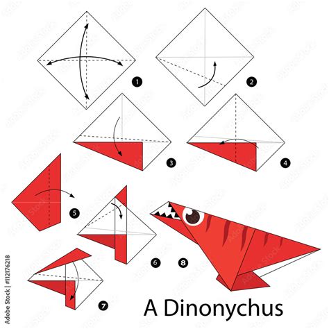 Step By Step Instructions How To Make Origami A Dinosaur Stock Vector