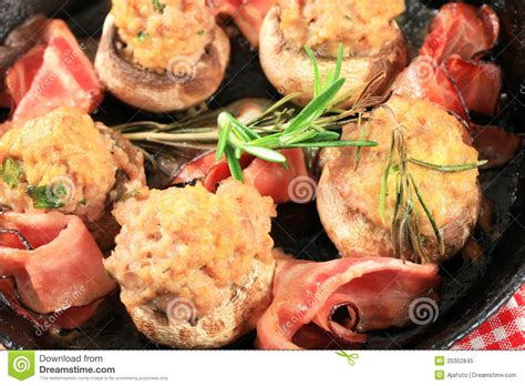 Mushrooms Stuffed with Ground Meat Stock Image - Image of chicken, pork