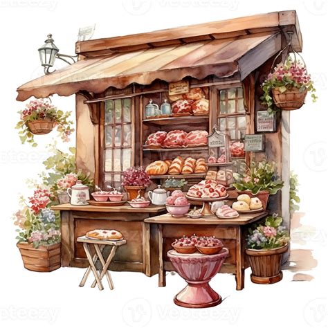 Watercolor Bakery Shop Clipart Png