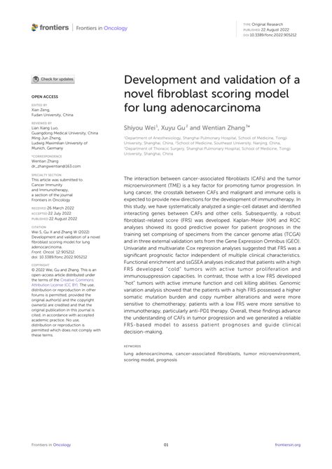 Pdf Development And Validation Of A Novel Fibroblast Scoring Model