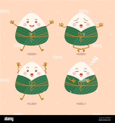 Cute And Kawaii Chinese Sticky Rice Dumplings Zongzi Cartoon Characters