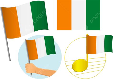 Ivory Coast Flag Iconsset Of Symbols For Cote Divoire Vector Waving