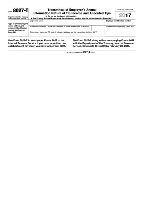 Fillable Form T Transmittal Of Employer S Annual Information