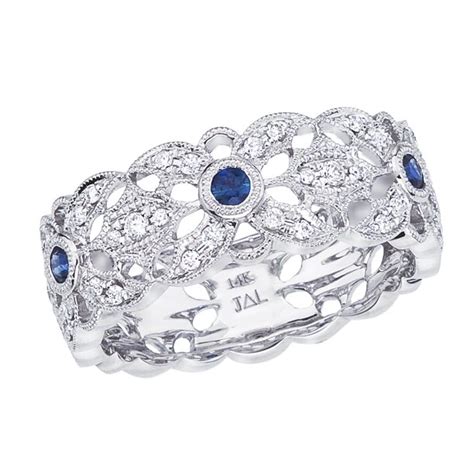 Direct Jewelry 14k White Gold Sapphire And Diamond Filigree Ring