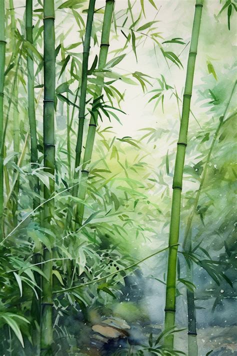 Watercolor Bamboo Digital Art Landscape Painting Bamboo Forest Etsy