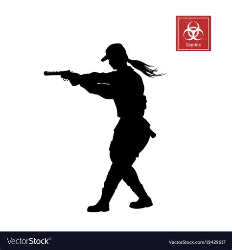 Black Silhouette Of Police Woman With Gun Vector Image