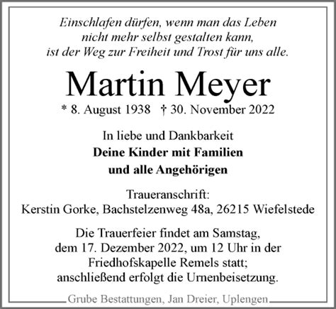 Traueranzeigen Von Martin Meyer Nordwest Trauer De