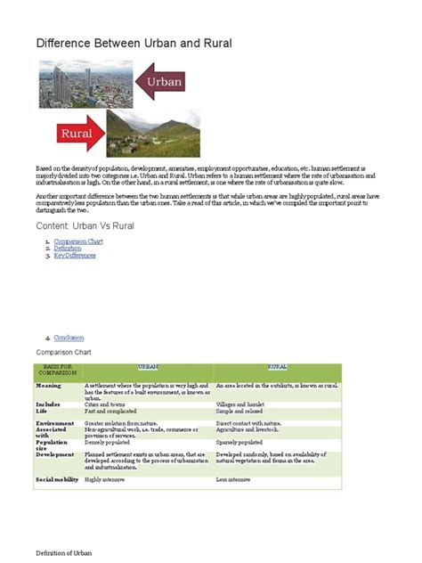 Key Differences Between Urban and Rural Settlements: A Comparison of ...