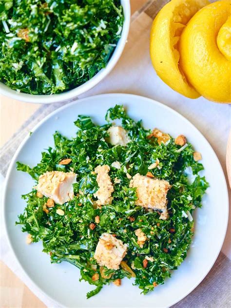 Kale Salad with Baked Almond Chicken - Easy & Healthy