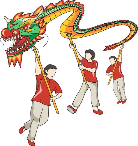 cartoon illustration of dragon dance performance, usually performed ...