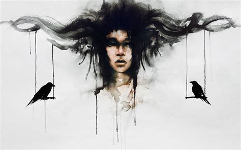 Woman face with two black birds artwork HD wallpaper | Wallpaper Flare