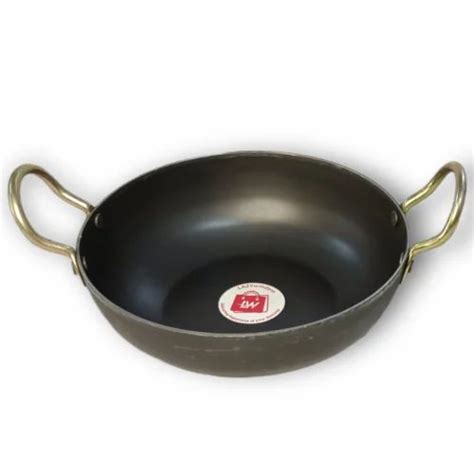 Lazywindow Traditional Iron Kadhai Deep Bottom Kadai With Handle Inch