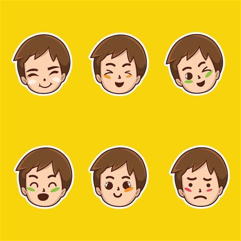 Etiquetas Engomadas Lindas De Los Muchachos Del Emoji Vector Premium