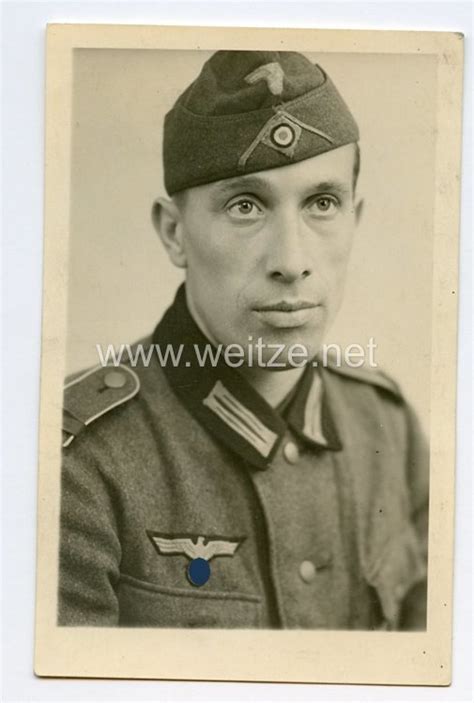 Wehrmacht Heer Portraitfoto Soldat Mit Schiffchen Heer