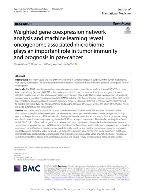 PDF Weighted Gene Coexpression Network Analysis And Machine Learning