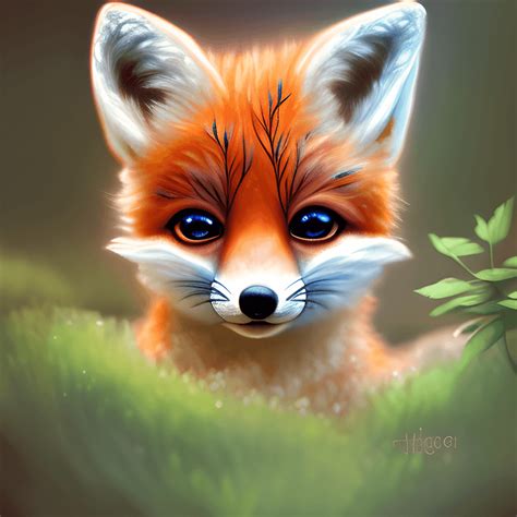 Whimsical Detailed Fantasy Fluffy Tiny Cute Adorable Baby Fox