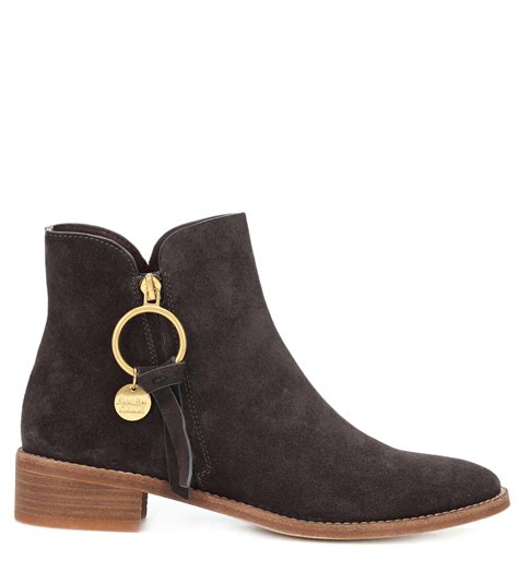 See By Chloé Louise Flat Suede Ankle Boots In Grey Gray Lyst