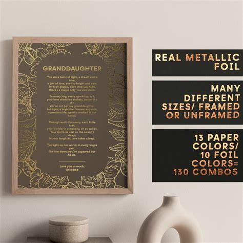 Personalised Granddaughter Poem Gold Foil Printfloral Custom Poster ...