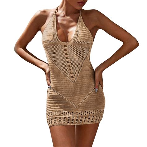 CAIVO Women Swimwear Summer Fashion Solid Color Sexy Hollow Beach Skirt Bikini Swimsuit Cover Up