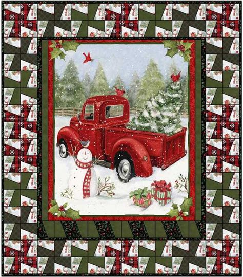 Red Truck Christmas Fun Lap Quilt Kit From Quiltiesisters Etsy Christmas Quilt Patterns