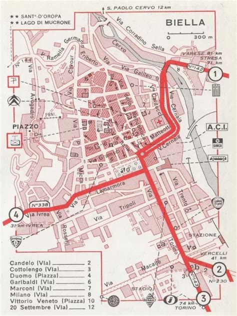 C2683 PIANTA DELLA Città di Biella Mappa geografica d epoca 1967