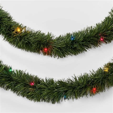 18 Pre Lit Artificial Pine Christmas Garland Green With Multicolor