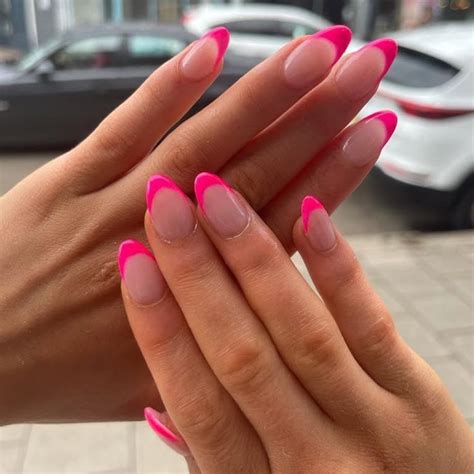 Hot Pink French Tip Nails Almond Nails Pink Pink Tip Nails Dark Pink Nails Hoco Nails