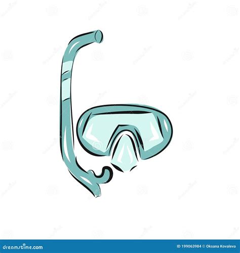 Vector Cartoon Illustration With Isolated Hand Drawn Snorkeling Mask