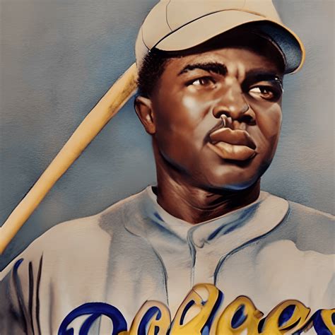 Jackie Robinson in Dodgers Baseball Uniform with Baseball Bat ...