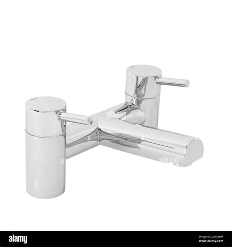 A Modern Style Bathroom Faucet A Cold Hot Water Mixer Tap Isolated On A White Background Stock