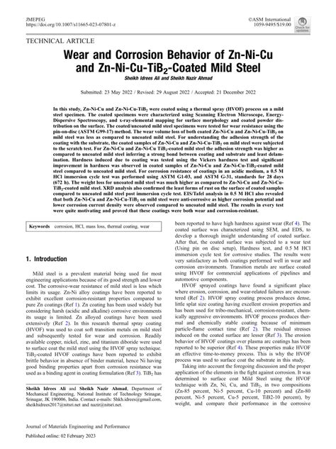 Pdf Wear And Corrosion Behavior Of Zn Ni Cu And Zn Ni Cu Tib Coated