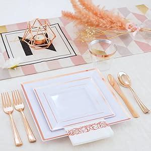 Wdf Pcs Rose Gold Plates With Disposable Silverware Plastic Plates