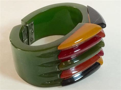 Iconic 1930s Bakelite Multicolor Geometric PHILADELPHIA Hinged Bracelet