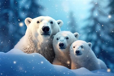 Imagen De Una Familia De Osos Polares En Medio De Una Tormenta De Nieve