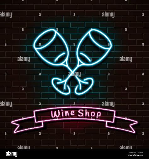 Wine Shop Neon Blue Sign Light Banner On A Brick Wall Vector